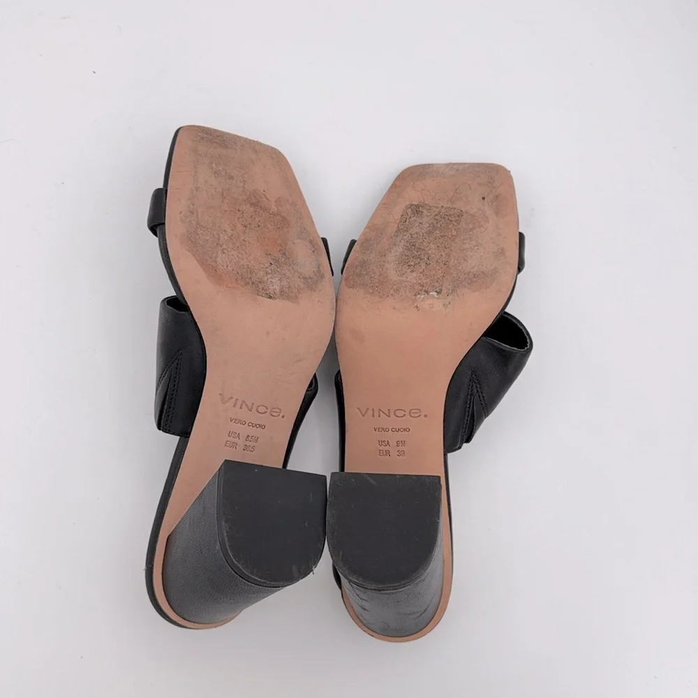 Vince - Women's Nessia Black leather Heeled Mules Sandals‎ square toe shoes 8.5